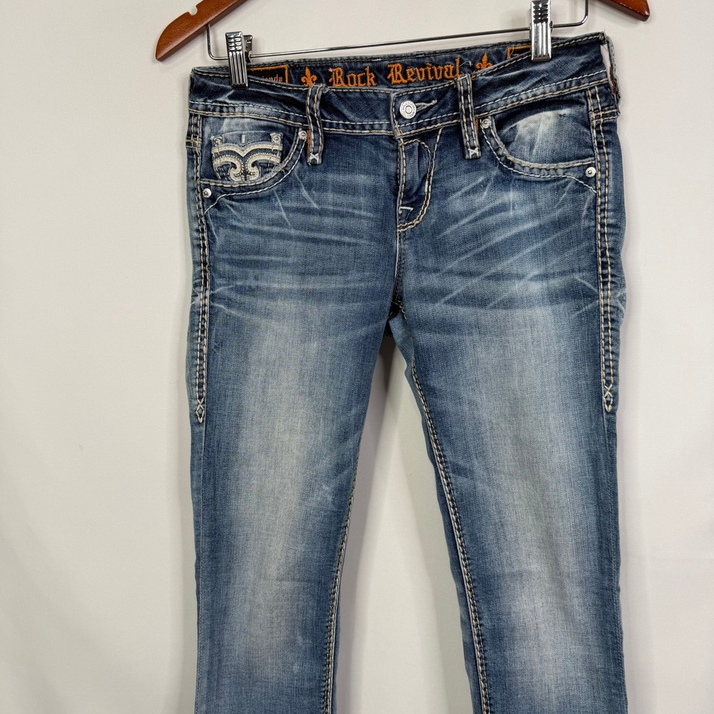 Rock Revival Abrienda Low RIse Cropped Jeans Size 26 Embellished Flap Pocket - Picture 12 of 14